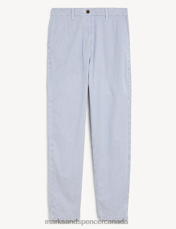 Women White Mix Clothing Marks & Spencer Cotton Rich Striped Slim Fit Chinos 20VTD607 - Marks and Spencer online