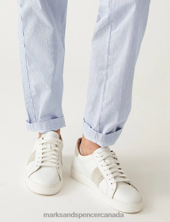 Women White Mix Clothing Marks & Spencer Cotton Rich Striped Slim Fit Chinos 20VTD607 - Marks and Spencer online