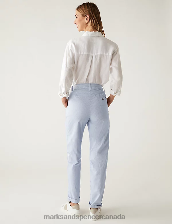 Women White Mix Clothing Marks & Spencer Cotton Rich Striped Slim Fit Chinos 20VTD607 - Marks and Spencer online