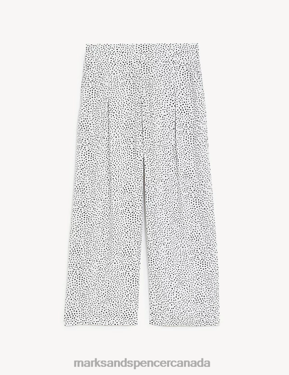 Marks and Spencer sale - Women White Mix Clothing Marks & Spencer Printed Wide Leg Cropped Trousers 20VTD2742