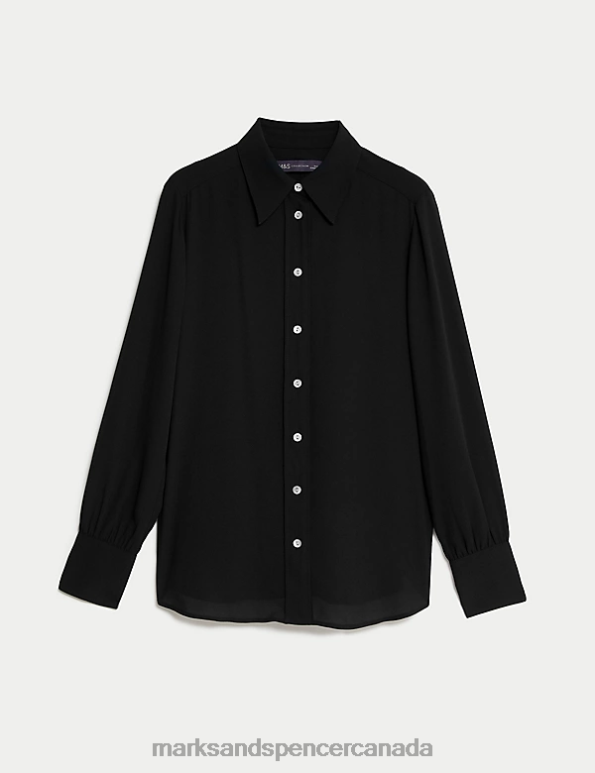 Marks and Spencer sale - Women Black Clothing Marks & Spencer Collared Long Sleeve Shirt 20VTD1055