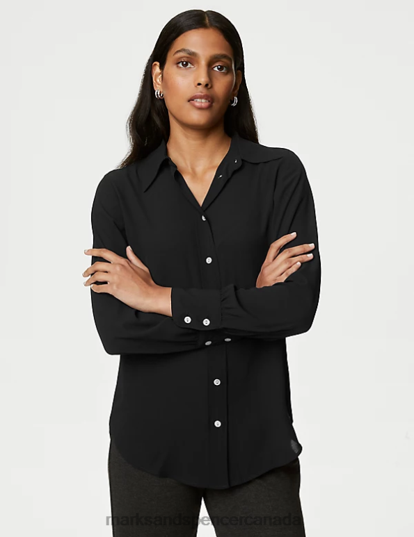 Marks and Spencer sale - Women Black Clothing Marks & Spencer Collared Long Sleeve Shirt 20VTD1055