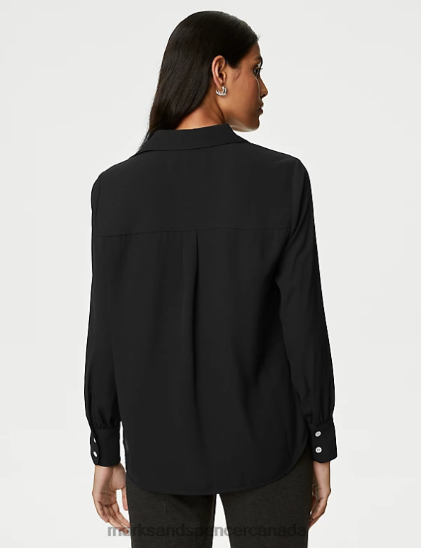 Marks and Spencer sale - Women Black Clothing Marks & Spencer Collared Long Sleeve Shirt 20VTD1055