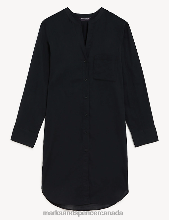 Women Black Clothing Marks & Spencer Pure Cotton Collarless Beach Cover Up Shirt 20VTD1137 - Marks and Spencer online