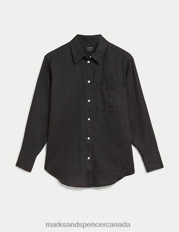 Women Black Clothing Marks & Spencer Pure Linen Oversized Shirt 20VTD2 - Marks and Spencer outlet