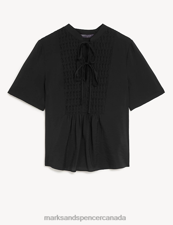 Women Black Clothing Marks & Spencer V-Neck Smocked Popover Blouse 20VTD3124 - Marks and Spencer online