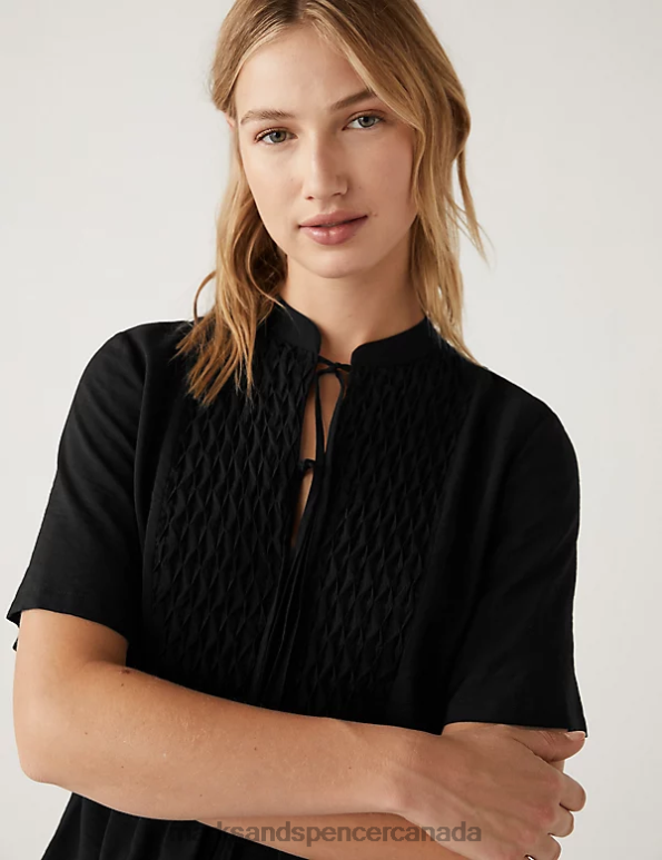 Women Black Clothing Marks & Spencer V-Neck Smocked Popover Blouse 20VTD3124 - Marks and Spencer online