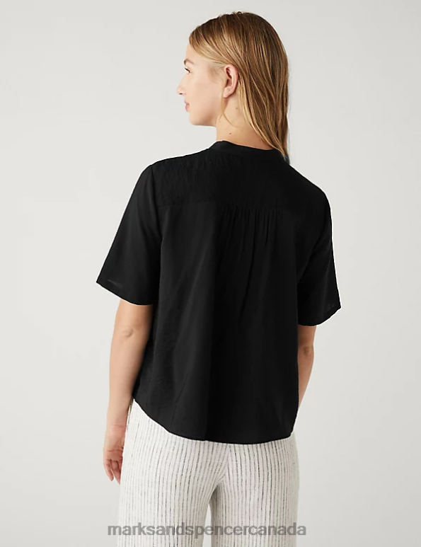 Women Black Clothing Marks & Spencer V-Neck Smocked Popover Blouse 20VTD3124 - Marks and Spencer online