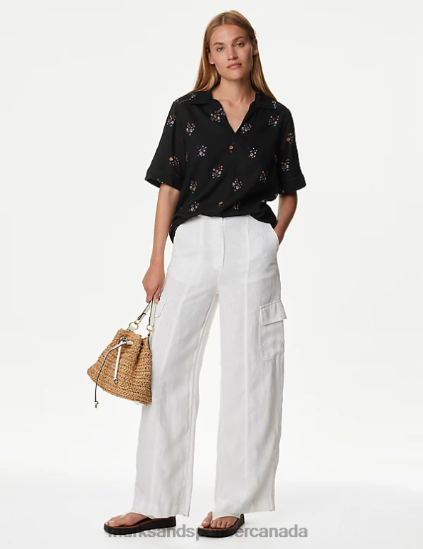 Marks and Spencer Canada - Women Black Mix Clothing Marks & Spencer Floral Collared Blouse 20VTD536