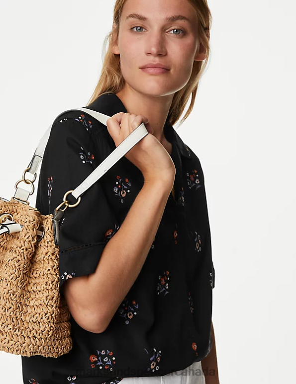 Marks and Spencer Canada - Women Black Mix Clothing Marks & Spencer Floral Collared Blouse 20VTD536