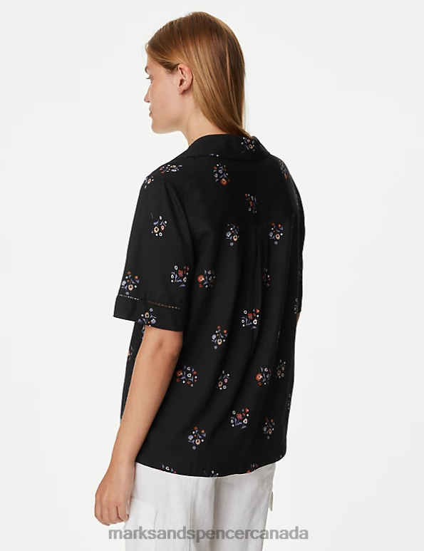 Marks and Spencer Canada - Women Black Mix Clothing Marks & Spencer Floral Collared Blouse 20VTD536