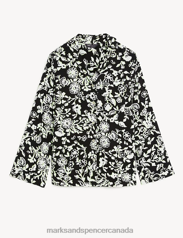 Women Black Mix Clothing Marks & Spencer Floral Collared Relaxed Shirt 20VTD1502 - Marks and Spencer Canada locations