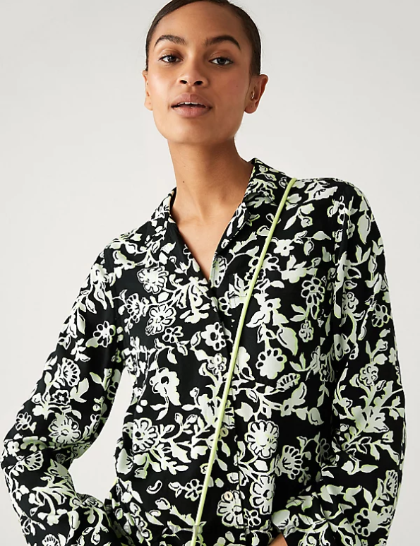 Women Black Mix Clothing Marks & Spencer Floral Collared Relaxed Shirt 20VTD1502 - Marks and Spencer Canada locations
