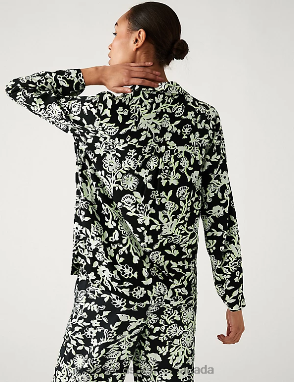 Women Black Mix Clothing Marks & Spencer Floral Collared Relaxed Shirt 20VTD1502 - Marks and Spencer Canada locations