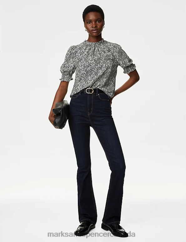 Marks and Spencer near me - Women Black Mix Clothing Marks & Spencer Floral Frill Sleeve Blouse 20VTD65