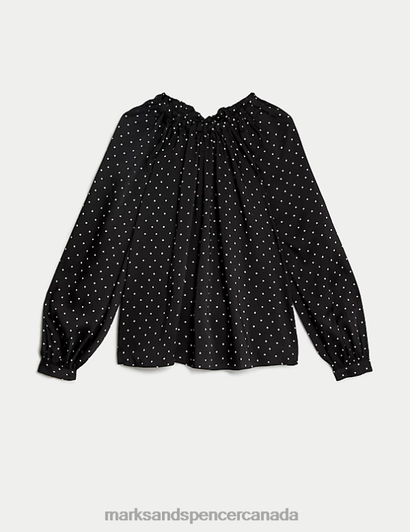 Marks and Spencer sale - Women Black Mix Clothing Marks & Spencer Printed Blouson Sleeve Blouse 20VTD255
