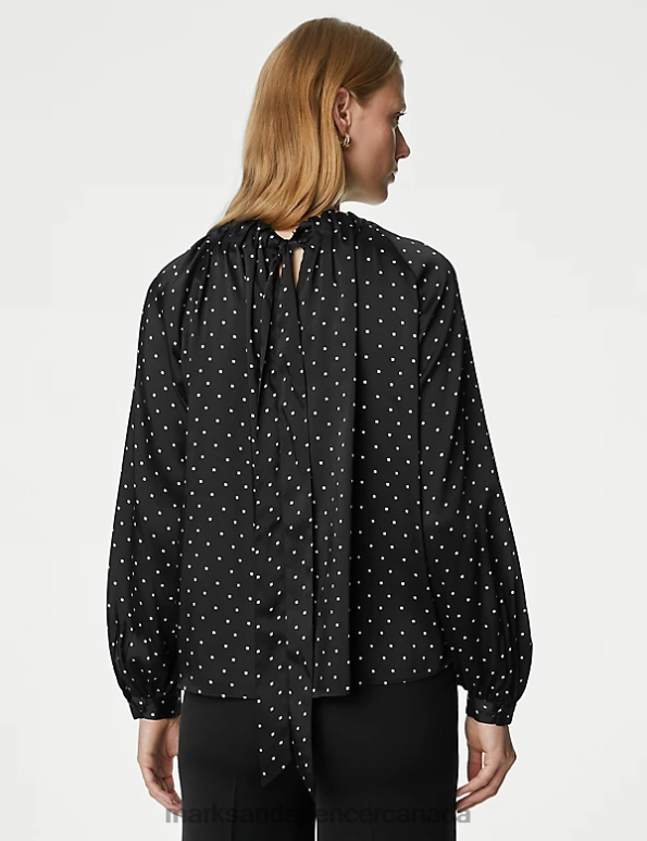 Marks and Spencer sale - Women Black Mix Clothing Marks & Spencer Printed Blouson Sleeve Blouse 20VTD255
