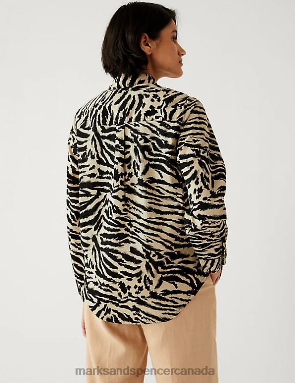 Marks and Spencer Canada - Women Black Mix Clothing Marks & Spencer Pure Cotton Printed Collared Shirt 20VTD1821