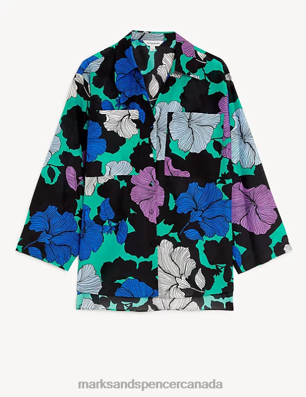 Women Black Mix Clothing Marks & Spencer Silk Blend Floral Relaxed Shirt 20VTD439 - Marks and Spencer Canada locations
