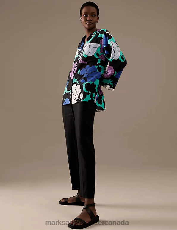 Women Black Mix Clothing Marks & Spencer Silk Blend Floral Relaxed Shirt 20VTD439 - Marks and Spencer Canada locations