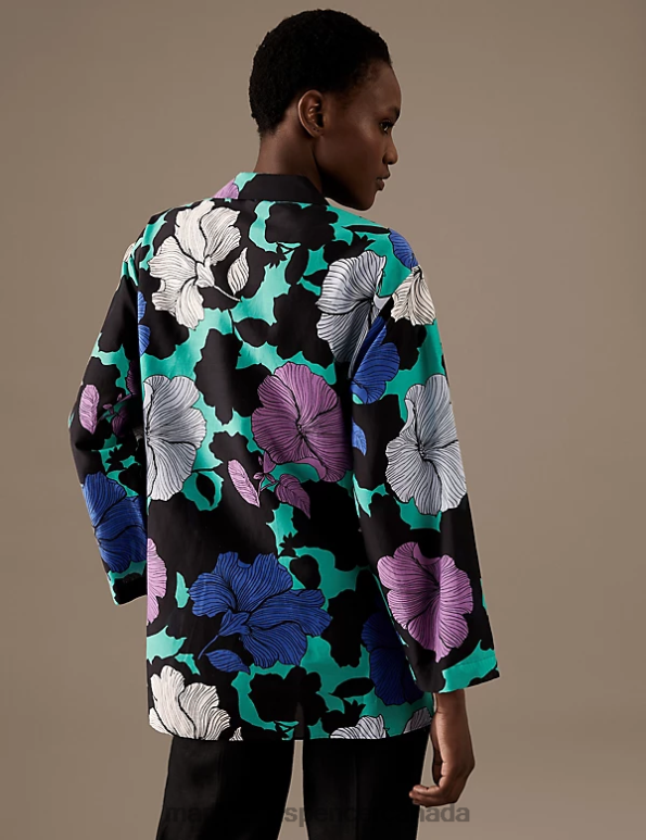 Women Black Mix Clothing Marks & Spencer Silk Blend Floral Relaxed Shirt 20VTD439 - Marks and Spencer Canada locations