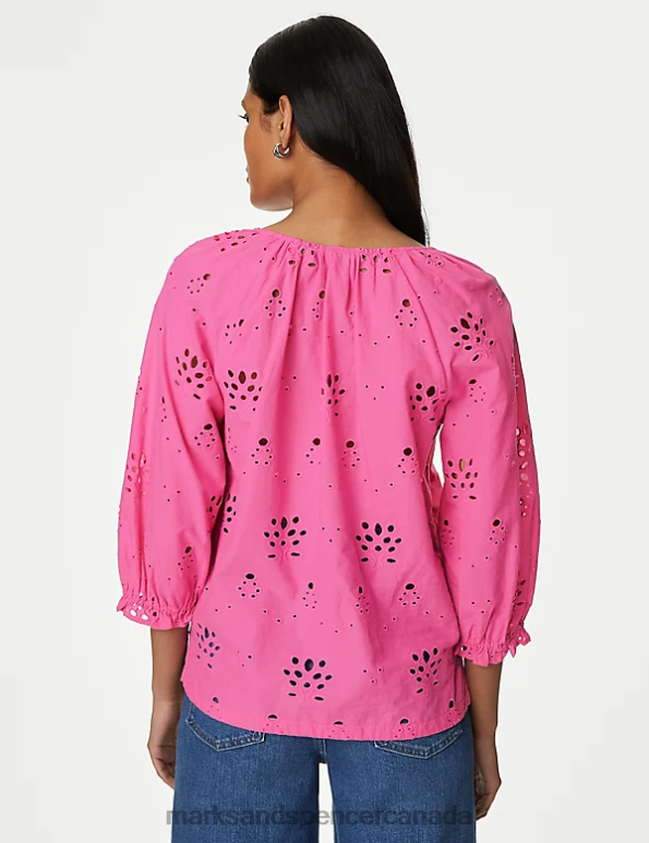 Marks and Spencer sale - Women Blossom Clothing Marks & Spencer Pure Cotton Broderie Puff Sleeve Blouse 20VTD1646
