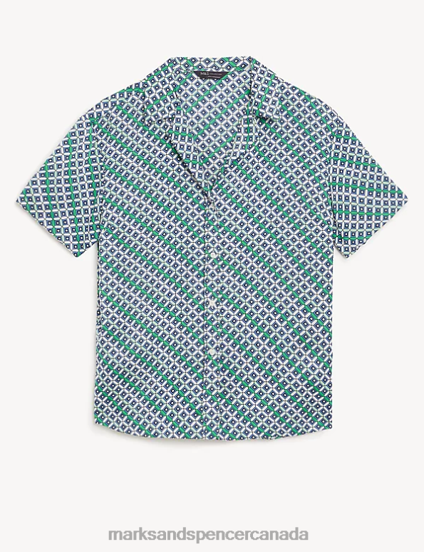 Women Blue Mix Clothing Marks & Spencer Satin Printed Collared Shirt 20VTD1310 - Marks and Spencer outlet