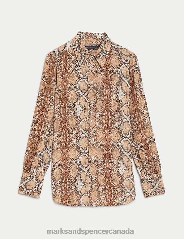 Marks and Spencer Canada - Women Brown Mix Clothing Marks & Spencer Printed Collared Shirt 20VTD488