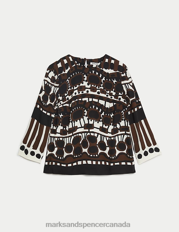 Marks and Spencer sale - Women Brown Mix Clothing Marks & Spencer Printed Crew Neck Blouse 20VTD68