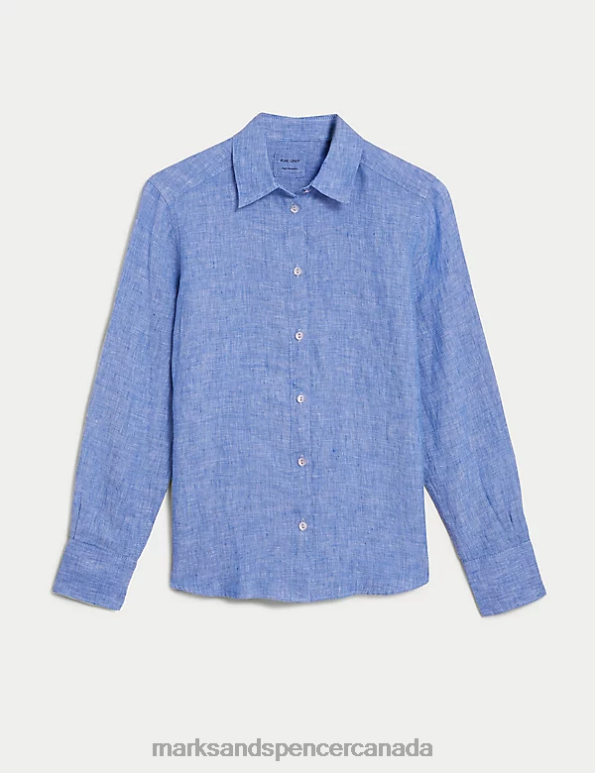 Women Chambray Clothing Marks & Spencer Pure Linen Long Sleeve Shirt 20VTD2061 - Marks and Spencer online