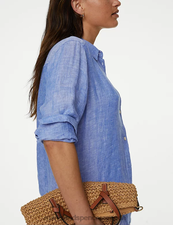 Women Chambray Clothing Marks & Spencer Pure Linen Long Sleeve Shirt 20VTD2061 - Marks and Spencer online