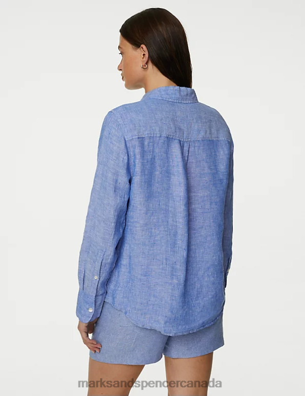Women Chambray Clothing Marks & Spencer Pure Linen Long Sleeve Shirt 20VTD2061 - Marks and Spencer online