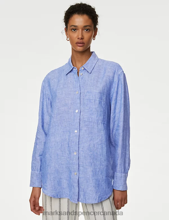 Marks and Spencer Canada - Women Chambray Clothing Marks & Spencer Pure Linen Oversized Shirt 20VTD37