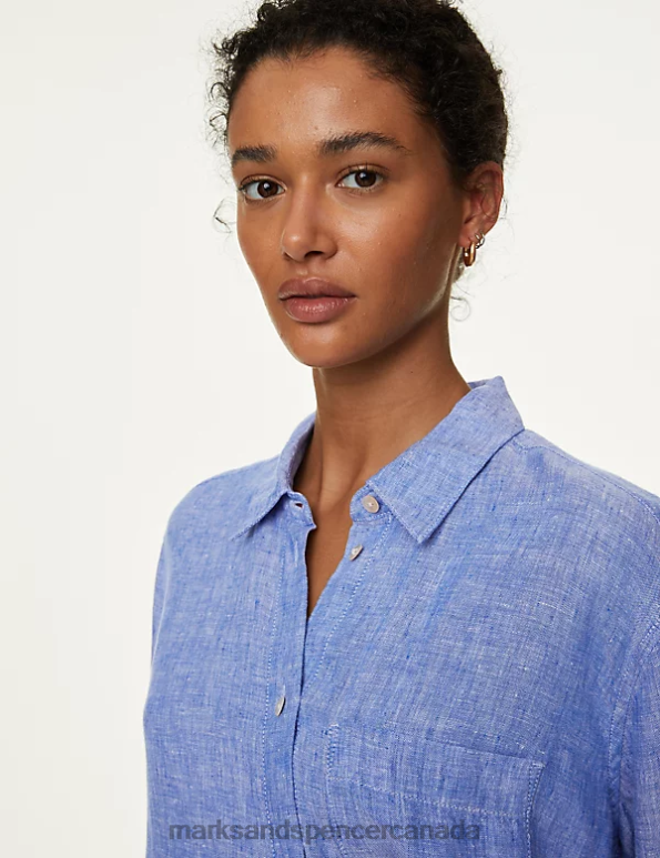 Marks and Spencer Canada - Women Chambray Clothing Marks & Spencer Pure Linen Oversized Shirt 20VTD37