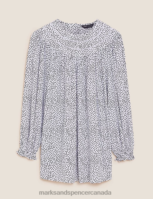 Marks and Spencer near me - Women Cream Mix Clothing Marks & Spencer Polka Dot Regular Fit Long Sleeve Blouse 20VTD3181