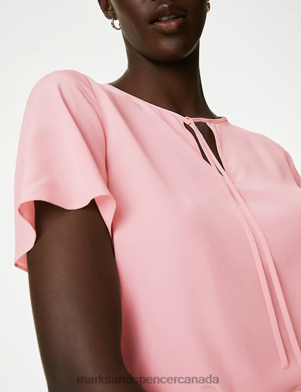 Marks and Spencer near me - Women Dusted Pink Clothing Marks & Spencer Pure Silk Tie Neck Blouse 20VTD31