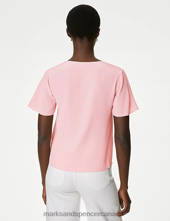 Marks and Spencer near me - Women Dusted Pink Clothing Marks & Spencer Pure Silk Tie Neck Blouse 20VTD31