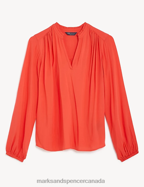 Women Flame Clothing Marks & Spencer Collarless Regular Fit Long Sleeve Blouse 20VTD2596 - Marks and Spencer online