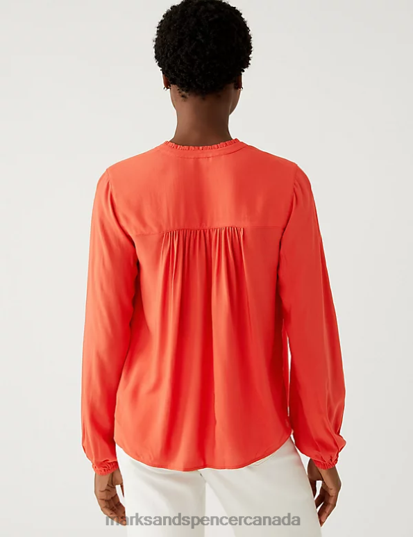 Women Flame Clothing Marks & Spencer Collarless Regular Fit Long Sleeve Blouse 20VTD2596 - Marks and Spencer online
