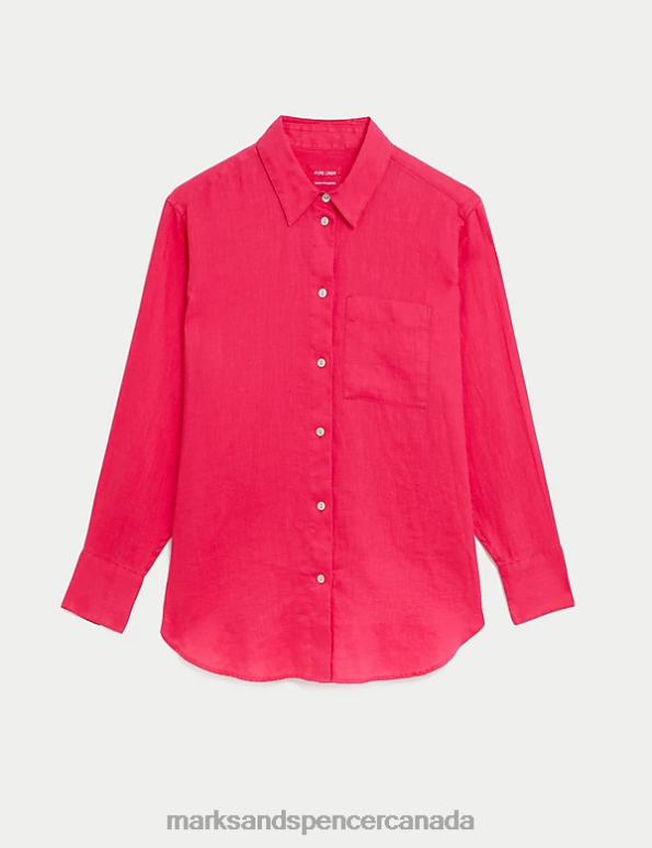 Marks and Spencer sale - Women Fuchsia Clothing Marks & Spencer Pure Linen Oversized Shirt 20VTD40