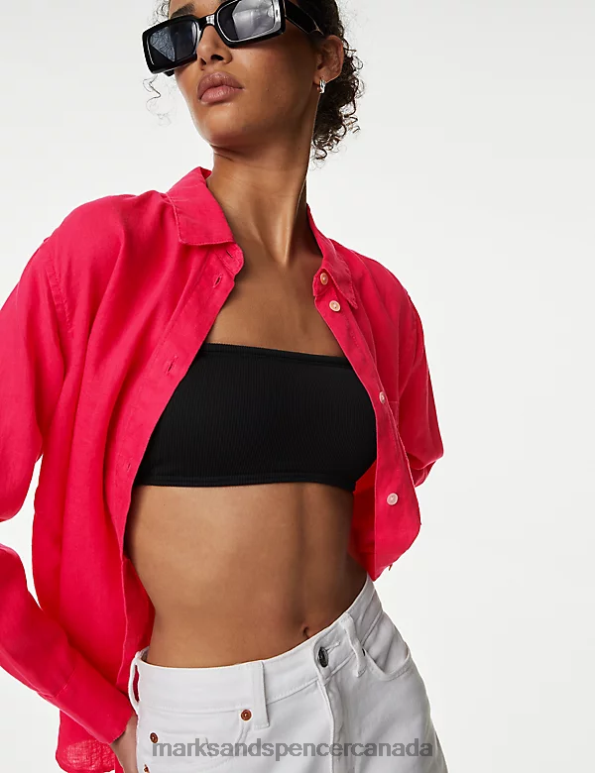 Marks and Spencer sale - Women Fuchsia Clothing Marks & Spencer Pure Linen Oversized Shirt 20VTD40