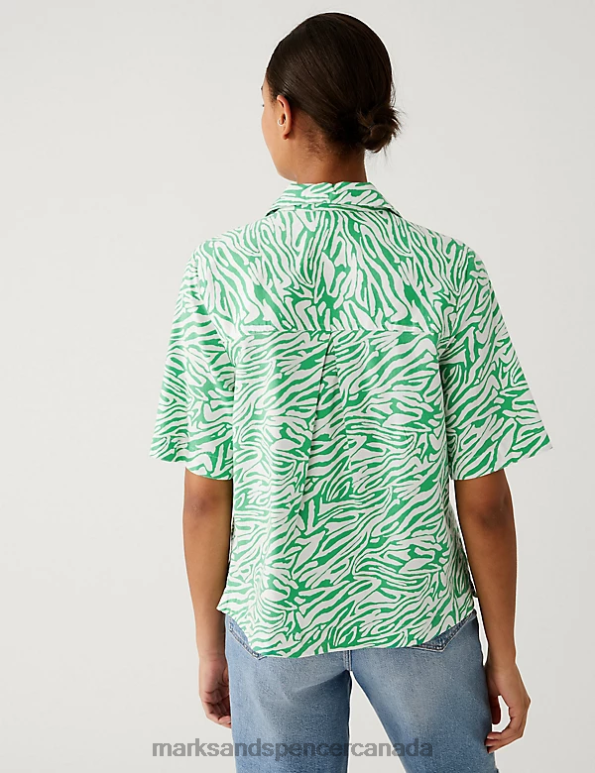 Women Green Mix Clothing Marks & Spencer Cotton Rich Animal Print Collared Shirt 20VTD1511 - Marks and Spencer online