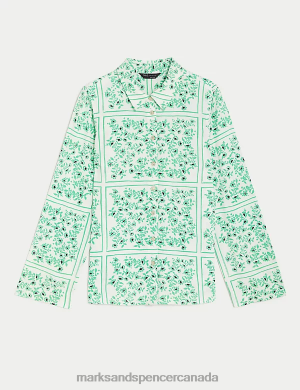 Marks and Spencer sale - Women Green Mix Clothing Marks & Spencer Floral Collared Blouse 20VTD1358