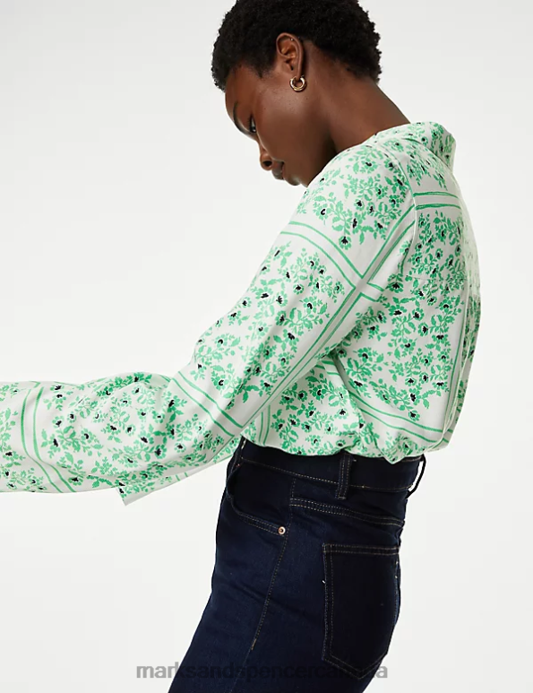 Marks and Spencer sale - Women Green Mix Clothing Marks & Spencer Floral Collared Blouse 20VTD1358
