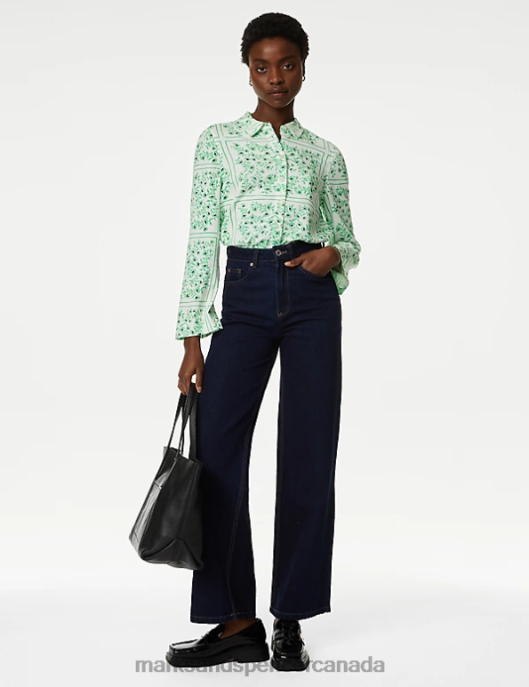 Marks and Spencer sale - Women Green Mix Clothing Marks & Spencer Floral Collared Blouse 20VTD1358