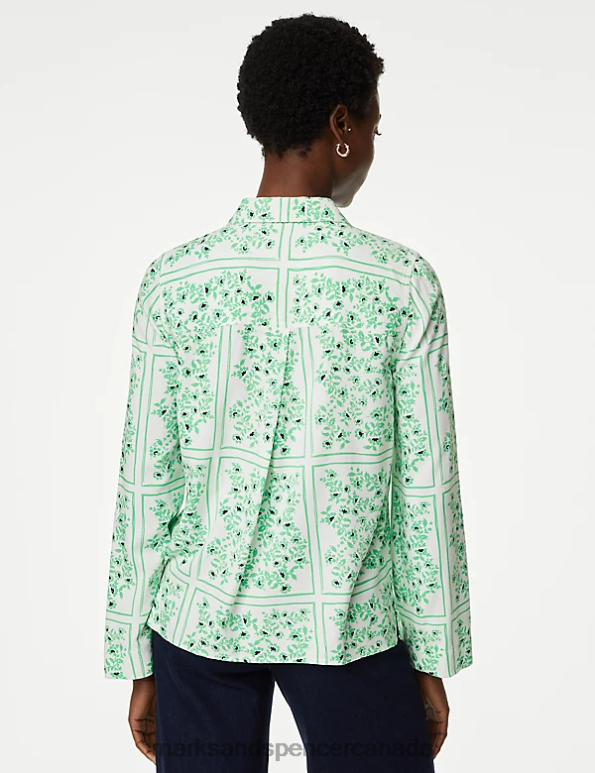 Marks and Spencer sale - Women Green Mix Clothing Marks & Spencer Floral Collared Blouse 20VTD1358
