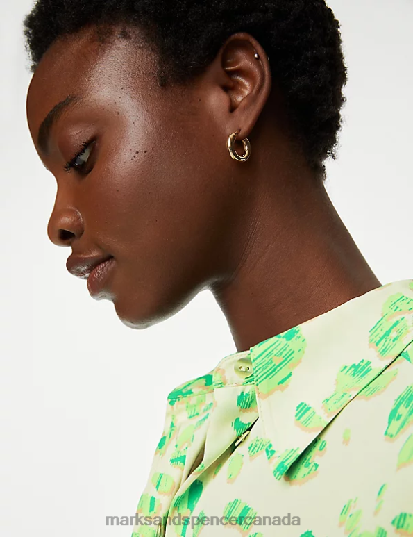 Women Green Mix Clothing Marks & Spencer Printed Collared Shirt 20VTD486 - Marks and Spencer Canada locations