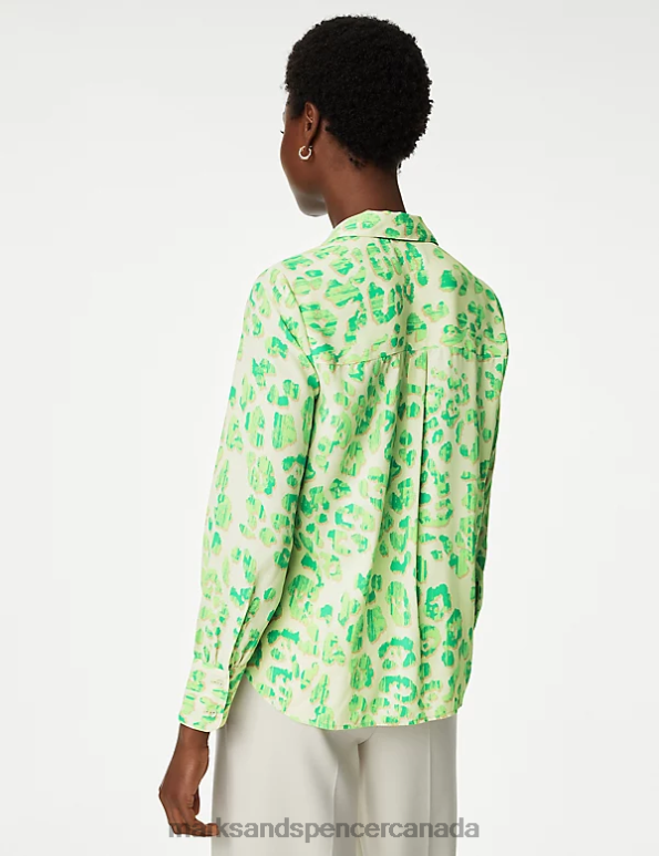 Women Green Mix Clothing Marks & Spencer Printed Collared Shirt 20VTD486 - Marks and Spencer Canada locations