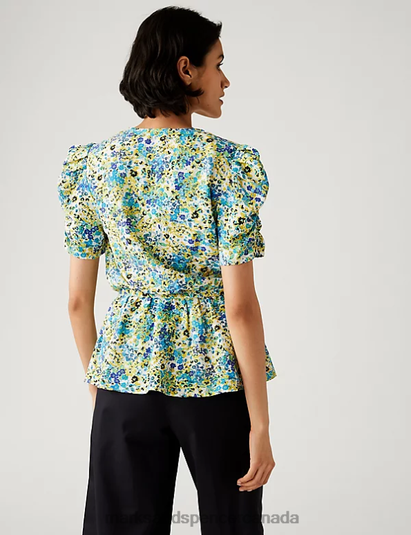 Marks and Spencer Canada - Women Green Mix Clothing Marks & Spencer Printed V-Neck Wrap Top 20VTD1627