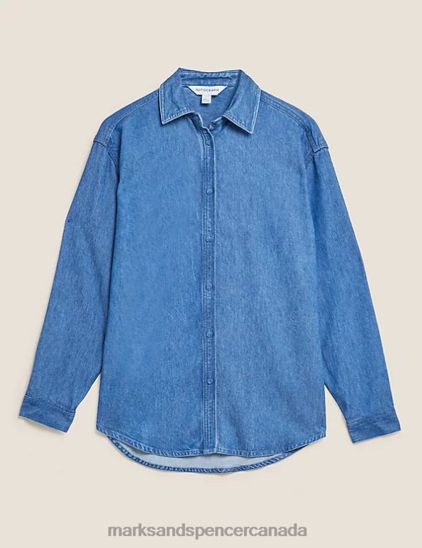 Women Indigo Clothing Marks & Spencer Lyocell Denim Collared Shirt 20VTD1512 - Marks and Spencer Canada locations